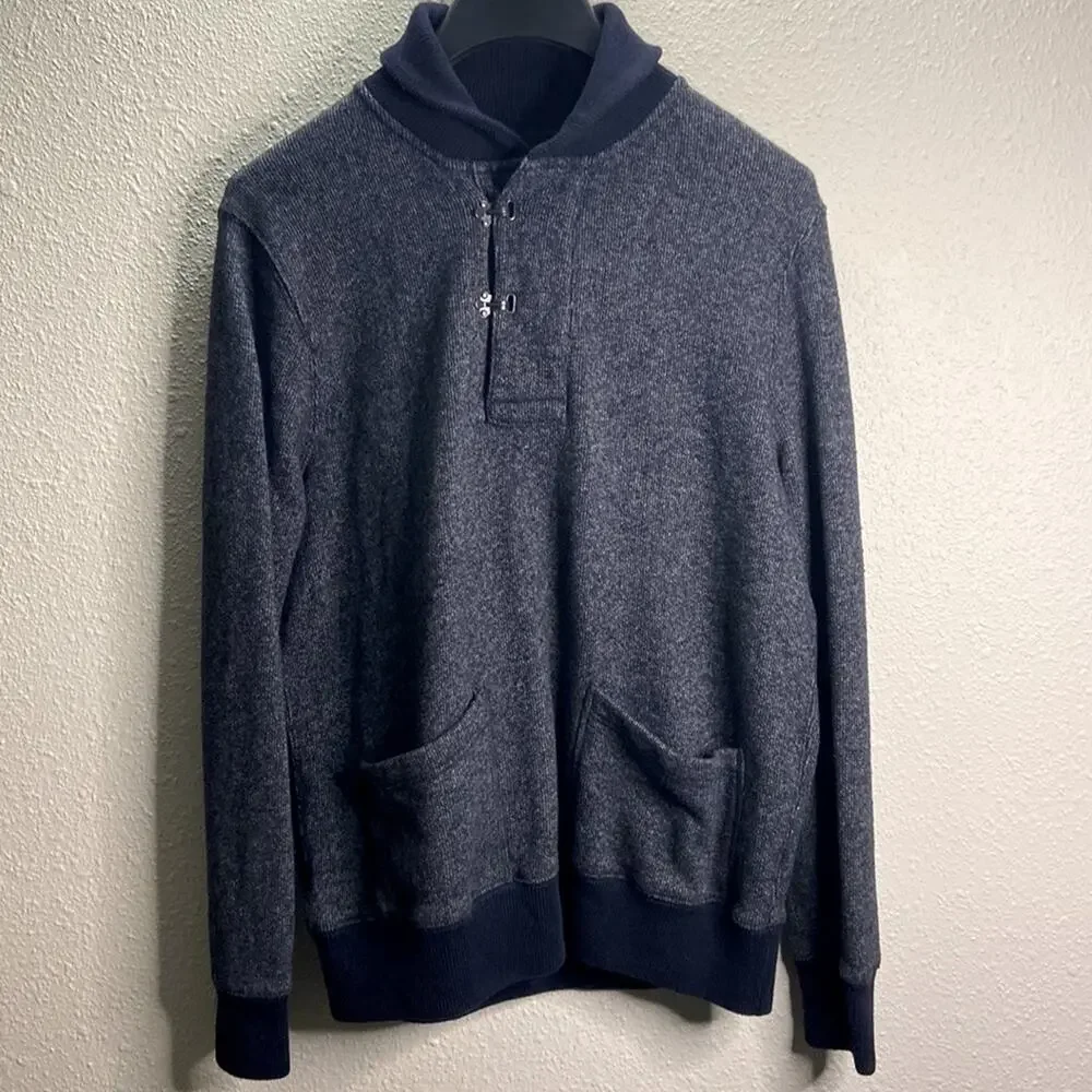 J.Crew Men Navy Outerwear Fleece Cotton Blend Shawl Collar Sweater Size M